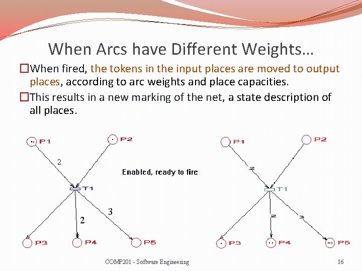 When Arcs have Different Weights… �When fired, the tokens in the input places are