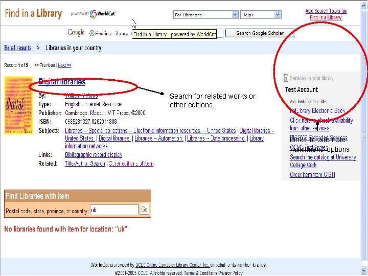 Search for related works or other editions, Links to alternate “fulfillment” options 