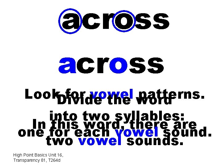 across Look. Divide for vowel patterns. the word into two syllables: In this word,