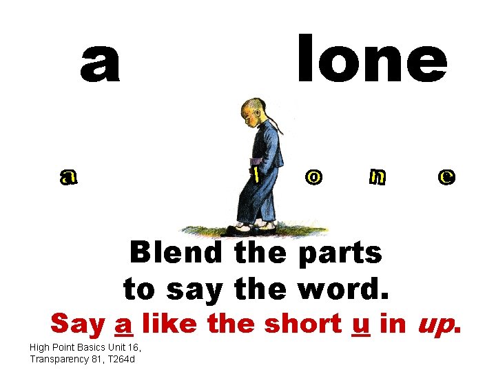 a lone Blend the parts to say the word. Say a like the short