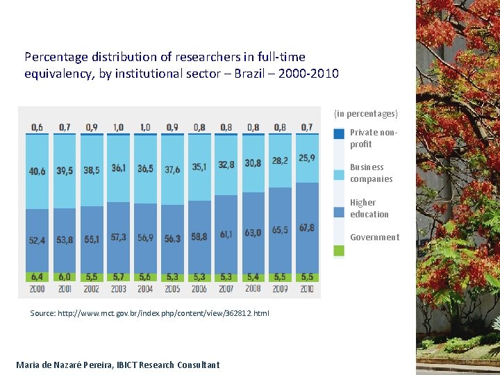 Percentage distribution of researchers in full-time equivalency, by institutional sector – Brazil – 2000