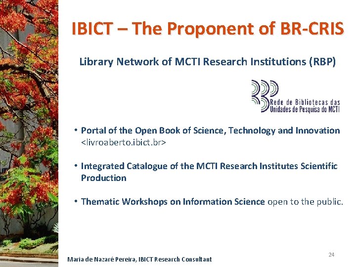 IBICT – The Proponent of BR-CRIS Library Network of MCTI Research Institutions (RBP) •