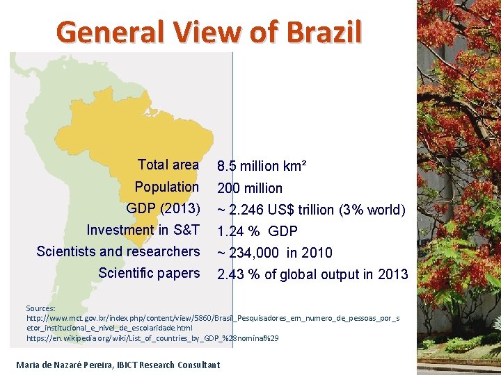 General View of Brazil Total area 8. 5 million km² Population 200 million GDP