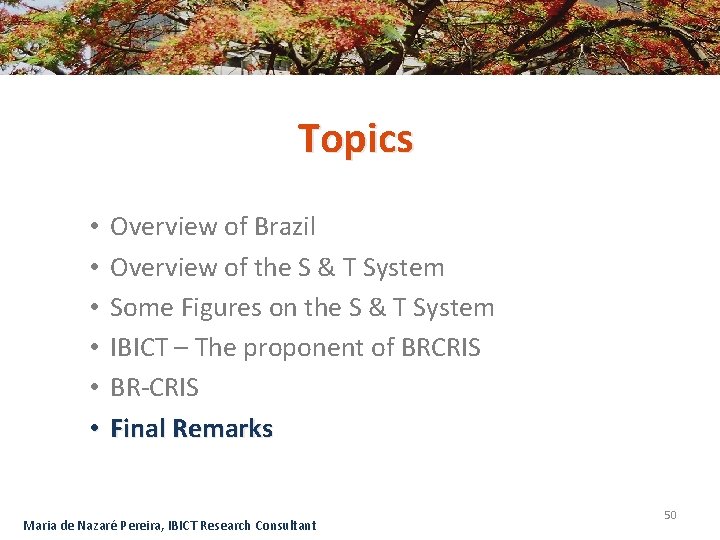 Topics • • • Overview of Brazil Overview of the S & T System