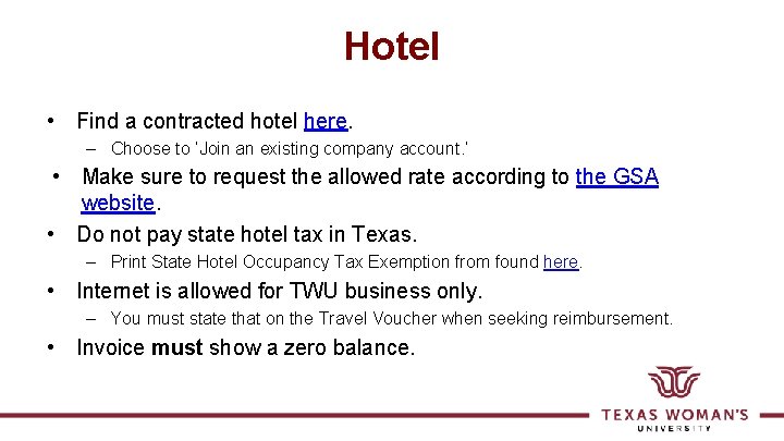 Hotel • Find a contracted hotel here. – Choose to ‘Join an existing company