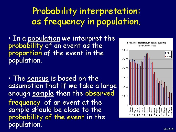 Probability interpretation: as frequency in population. • In a population we interpret the probability