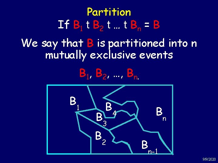 Partition If B 1 t B 2 t … t Bn = B We