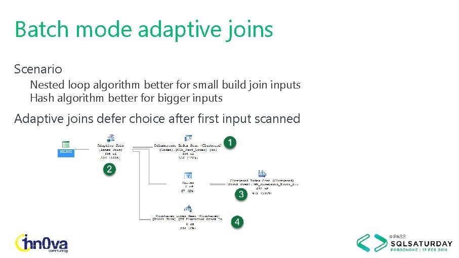 Batch mode adaptive joins Scenario Nested loop algorithm better for small build join inputs