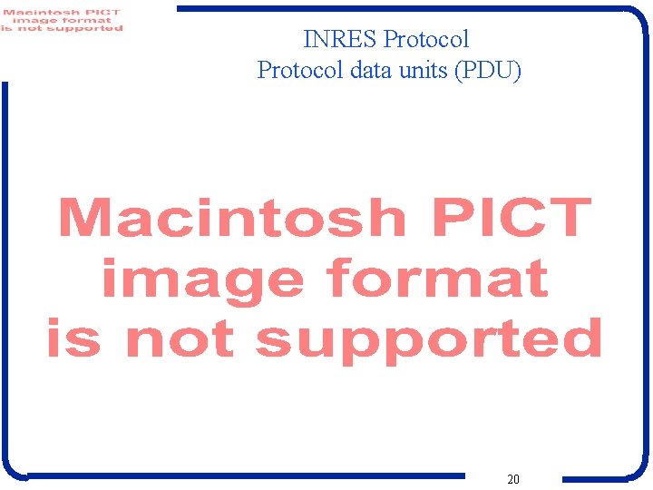 INRES Protocol data units (PDU) 20 