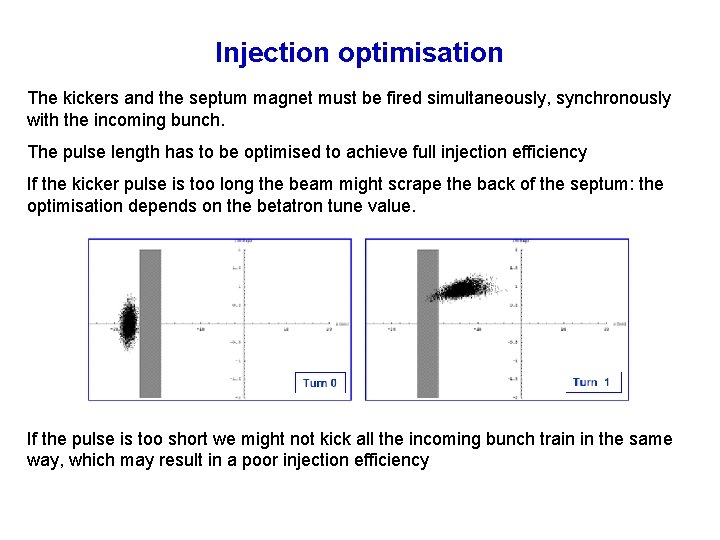 Injection optimisation The kickers and the septum magnet must be fired simultaneously, synchronously with Injection optimisation The kickers and the septum magnet must be fired simultaneously, synchronously with