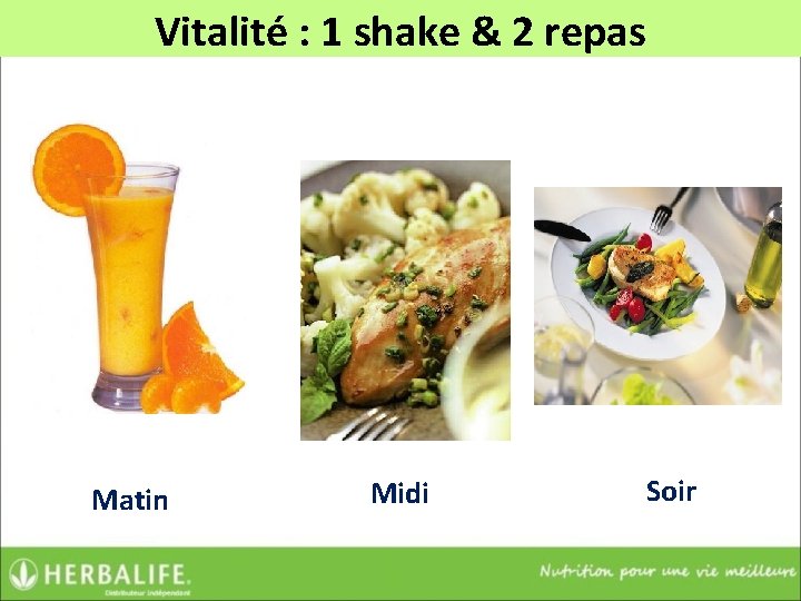 Vitalité : 1 shake & 2 repas Matin Midi Soir 