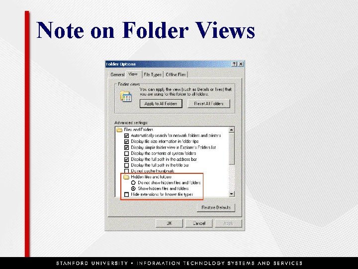 Note on Folder Views 