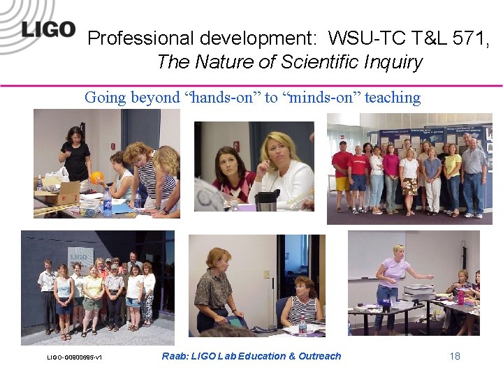 Professional development: WSU-TC T&L 571, The Nature of Scientific Inquiry Going beyond “hands-on” to