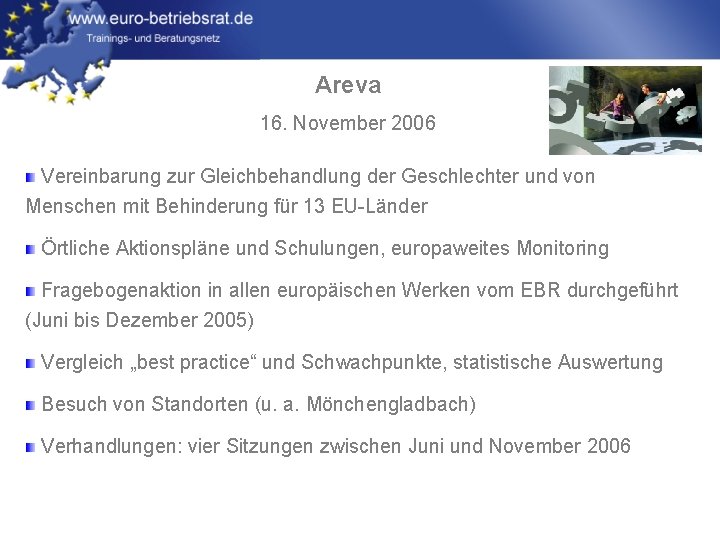 Areva 16. November 2006 Vereinbarung zur Gleichbehandlung der Geschlechter und von Menschen mit Behinderung