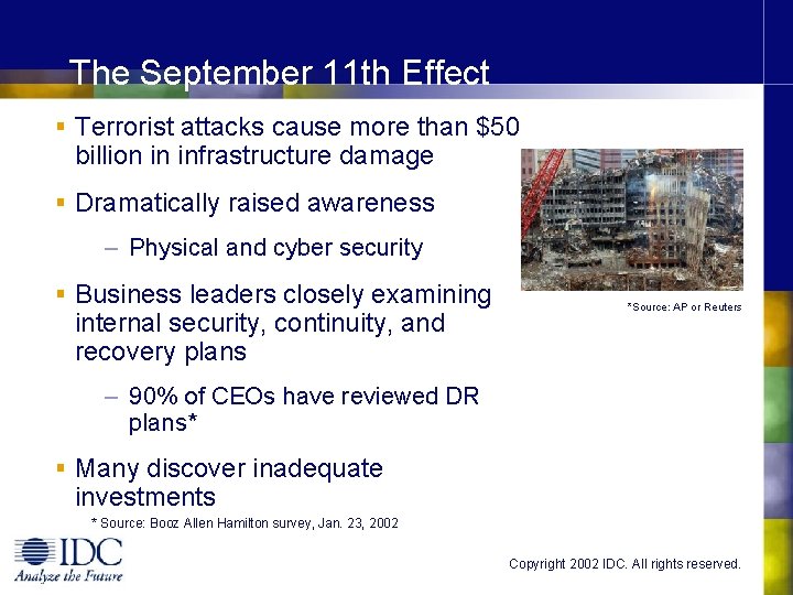 The September 11 th Effect § Terrorist attacks cause more than $50 billion in