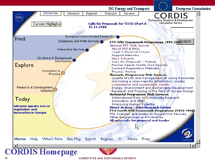 DG Energy and Transport CORDIS Homepage - 20 COMPETITIVE AND SUSTAINABLE GROWTH European Commission