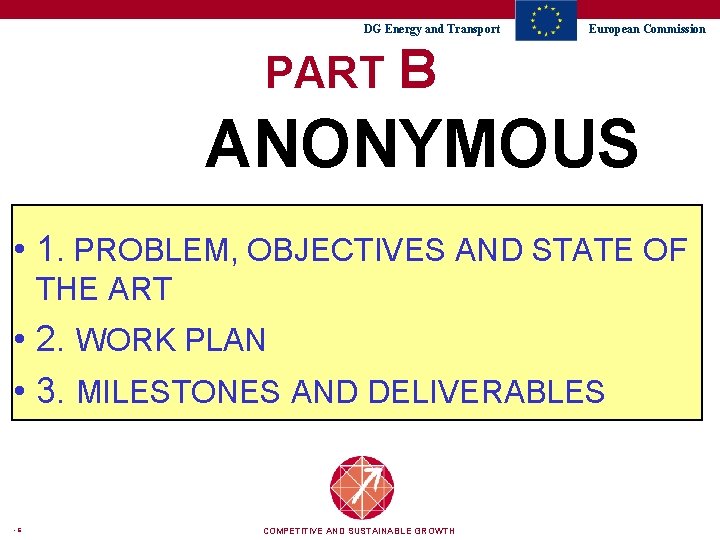 DG Energy and Transport PART European Commission B ANONYMOUS • 1. PROBLEM, OBJECTIVES AND