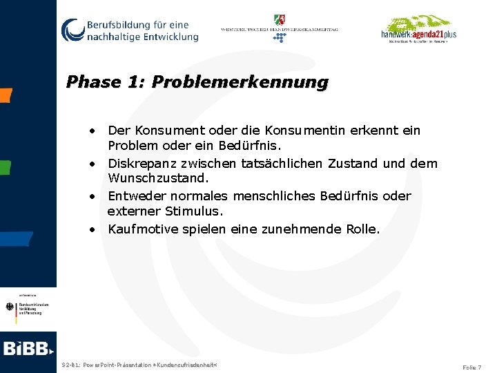 Phase 1: Problemerkennung • Der Konsument oder die Konsumentin erkennt ein Problem oder ein
