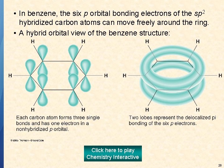  • In benzene, the six p orbital bonding electrons of the sp 2