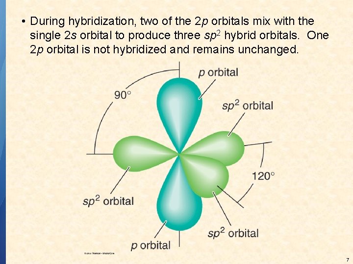  • During hybridization, two of the 2 p orbitals mix with the single