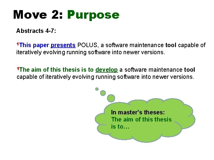 Move 2: Purpose Abstracts 4 -7: 1 This paper presents POLUS, a software maintenance