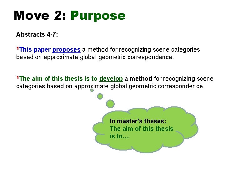 Move 2: Purpose Abstracts 4 -7: 1 This paper proposes a method for recognizing