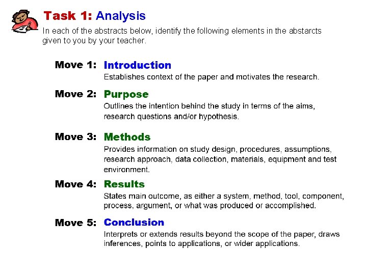Task 1: Analysis In each of the abstracts below, identify the following elements in