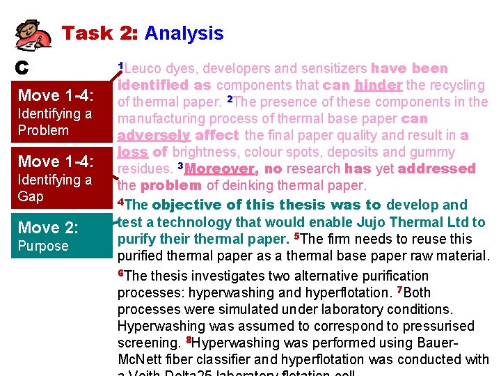 Task 2: Analysis C Move 1 -4: Identifying a Problem Move 1 -4: Identifying