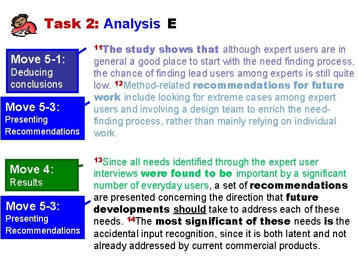 Task 2: Analysis E Move 5 -1: Deducing conclusions Move 5 -3: Presenting Recommendations