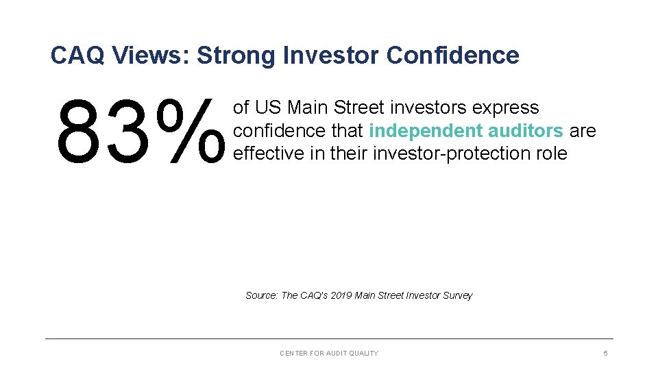 CAQ Views: Strong Investor Confidence 83% of US Main Street investors express confidence that