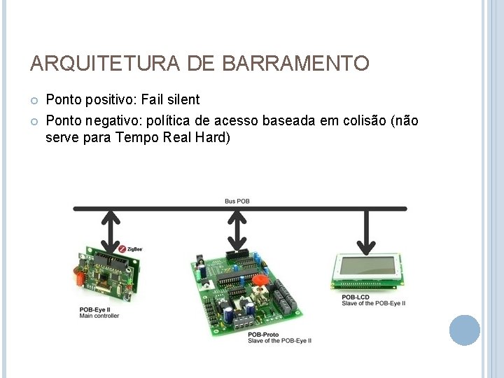 ARQUITETURA DE BARRAMENTO Ponto positivo: Fail silent Ponto negativo: política de acesso baseada em