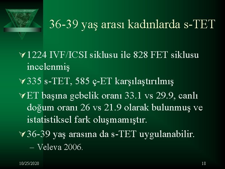 36 -39 yaş arası kadınlarda s-TET Ú 1224 IVF/ICSI siklusu ile 828 FET siklusu