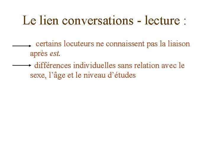 Le lien conversations - lecture : certains locuteurs ne connaissent pas la liaison après