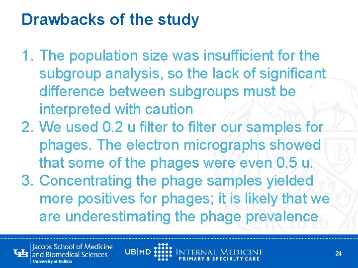 Drawbacks of the study 1. The population size was insufficient for the subgroup analysis,