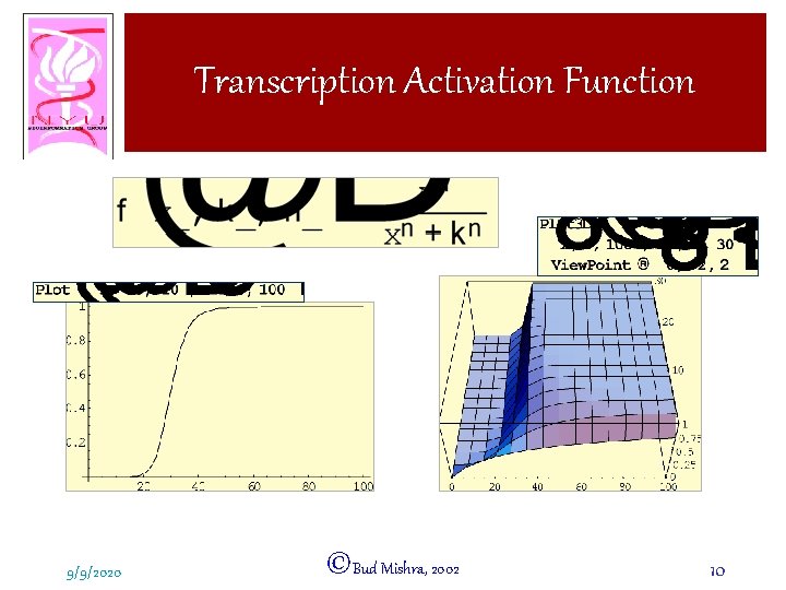 Transcription Activation Function 9/9/2020 ©Bud Mishra, 2002 10 