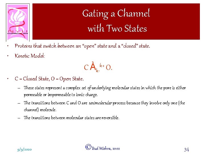 Gating a Channel with Two States • Proteins that switch between an “open” state