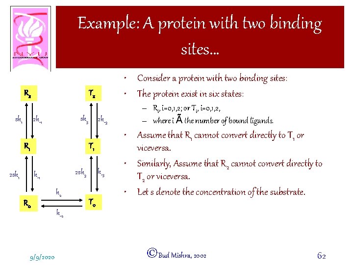 Example: A protein with two binding sites… R 2 sk 1 T 2 sk