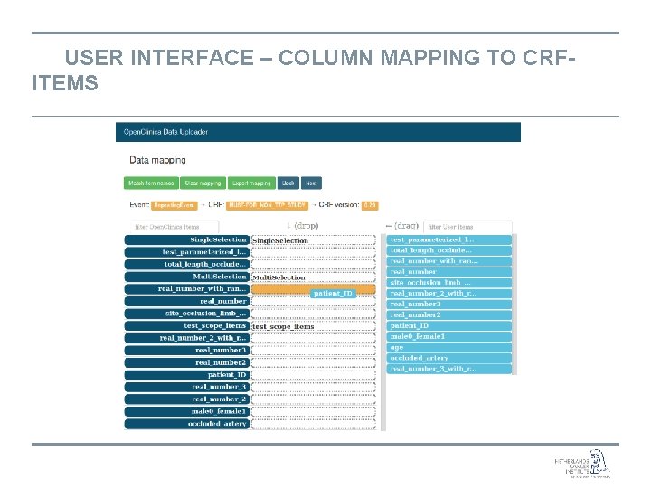 USER INTERFACE – COLUMN MAPPING TO CRFITEMS 