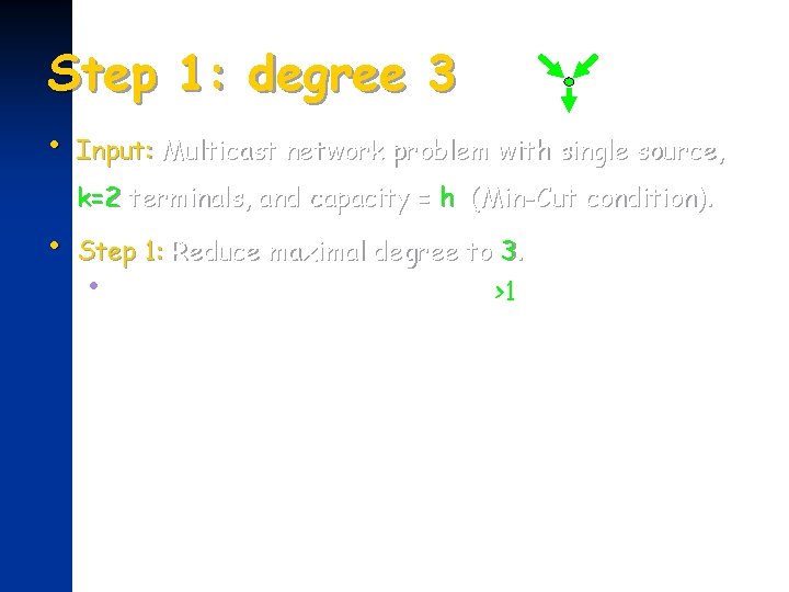 Step 1: degree 3 • encoding Input: Multicast network problem with single source, k=2 Step 1: degree 3 • encoding Input: Multicast network problem with single source, k=2