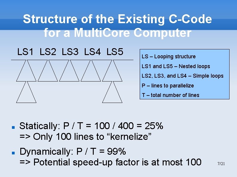 Structure of the Existing C-Code for a Multi. Core Computer LS 1 LS 2