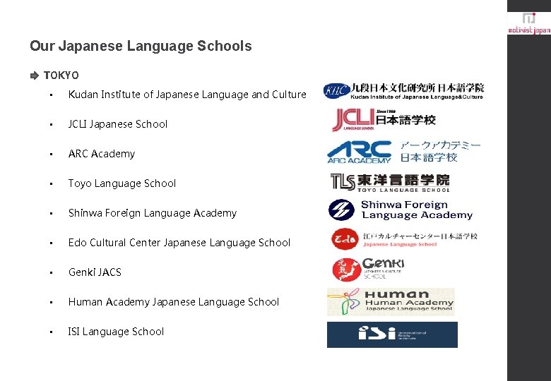 Our Japanese Language Schools TOKYO • Kudan Institute of Japanese Language and Culture •