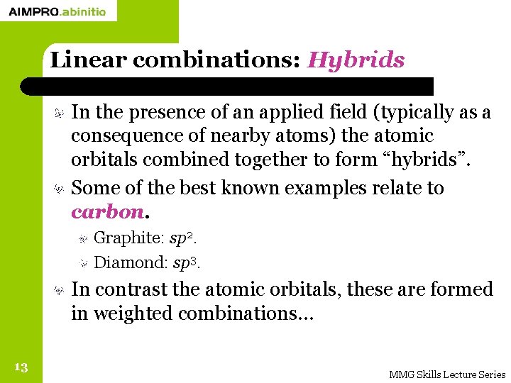 Linear combinations: Hybrids In the presence of an applied field (typically as a consequence