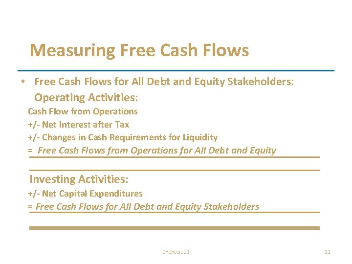 Measuring Free Cash Flows • Free Cash Flows for All Debt and Equity Stakeholders: Measuring Free Cash Flows • Free Cash Flows for All Debt and Equity Stakeholders: