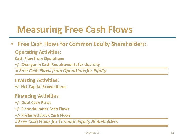 Measuring Free Cash Flows • Free Cash Flows for Common Equity Shareholders: Operating Activities: Measuring Free Cash Flows • Free Cash Flows for Common Equity Shareholders: Operating Activities: