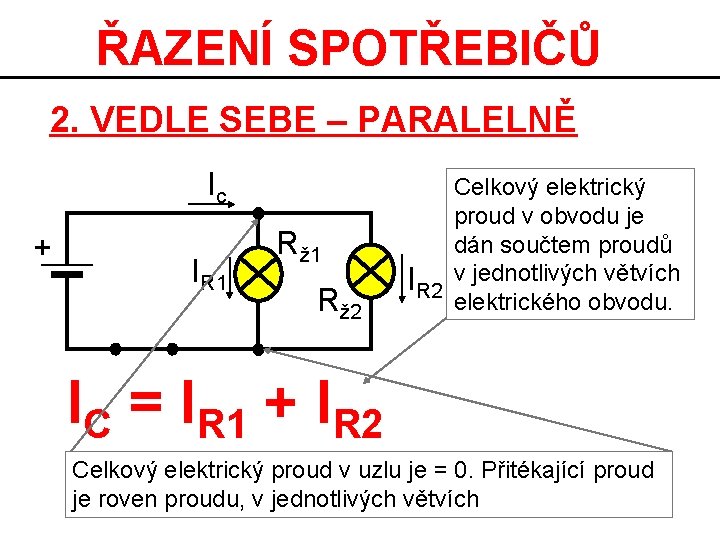 ŘAZENÍ SPOTŘEBIČŮ 2. VEDLE SEBE – PARALELNĚ Ic + IR 1 Rž 2 Celkový