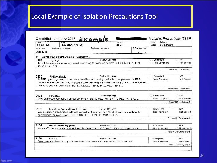 Local Example of Isolation Precautions Tool Session 4 24 