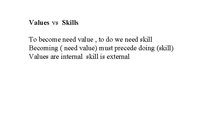 Values vs Skills To become need value , to do we need skill Becoming