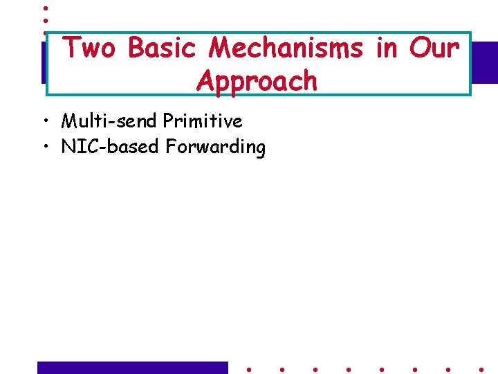 Two Basic Mechanisms in Our Approach • Multi-send Primitive • NIC-based Forwarding 