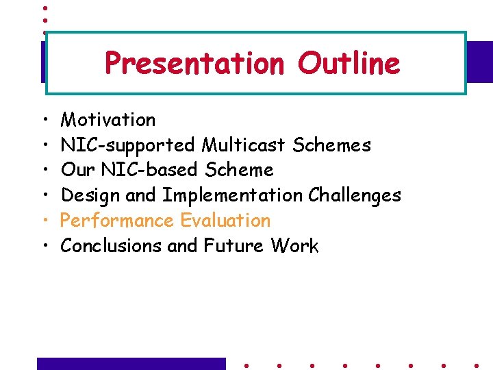 Presentation Outline • • • Motivation NIC-supported Multicast Schemes Our NIC-based Scheme Design and