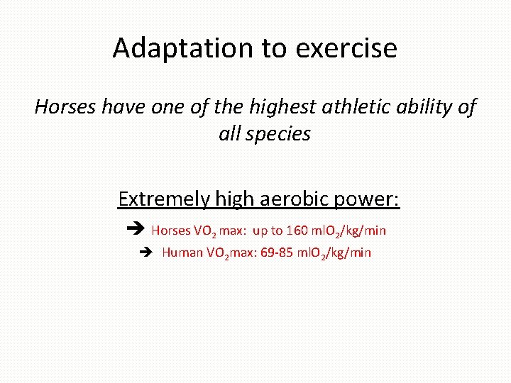 Adaptation to exercise Horses have one of the highest athletic ability of all species